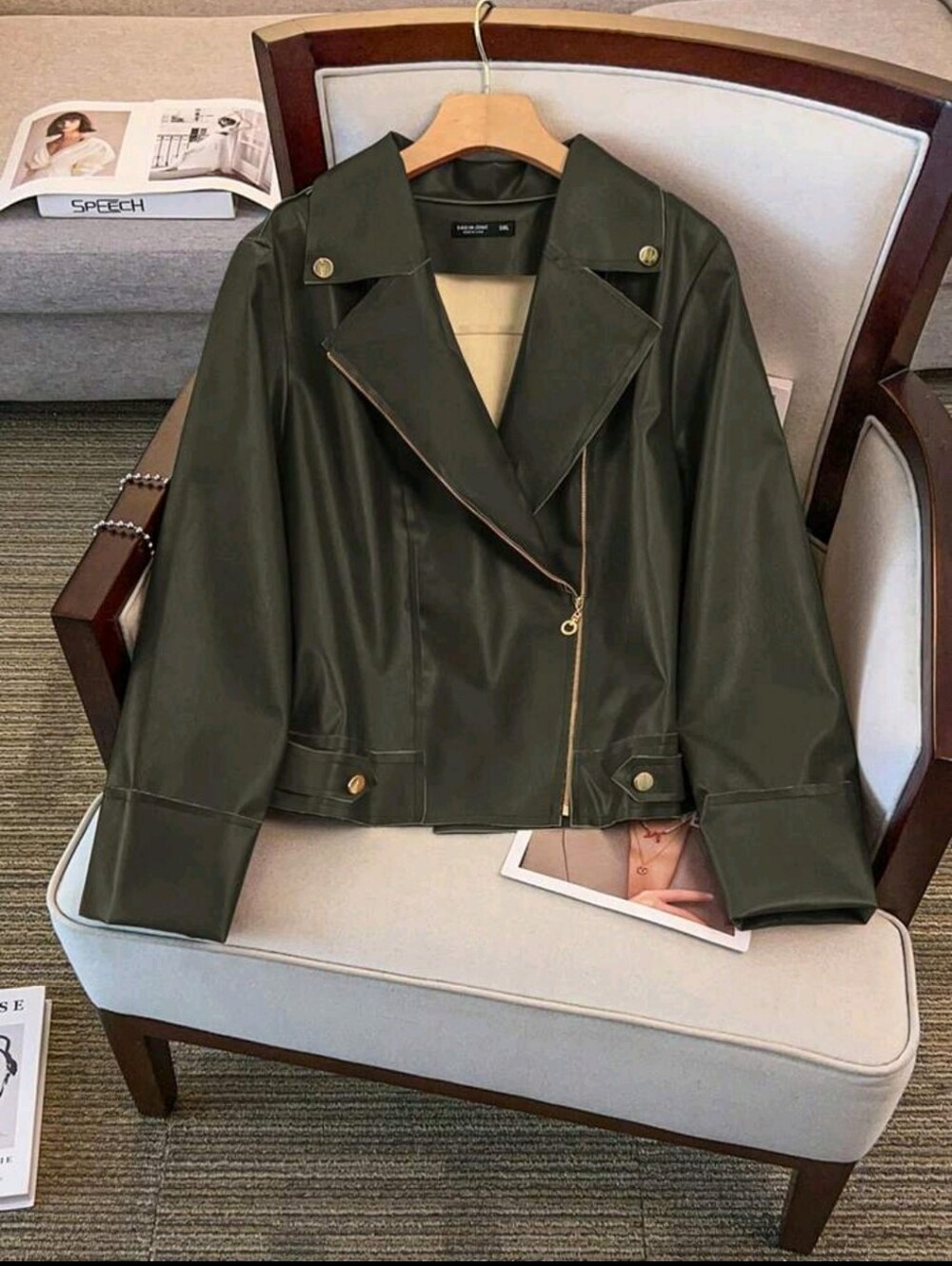 BRAND NEW ** Women's Olive Green Faux Leather Moto Jacket
